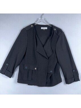 Kasper Blazer Jacket Womens Size 1X Open Front 3/4 Sleeves Black